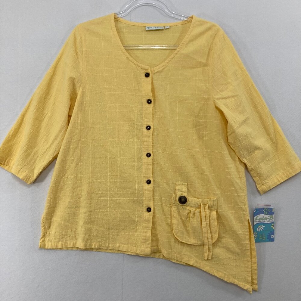New Lulu-B Top Medium Yellow Cotton 3/4 Sleeve Asymmetric Hem‎ Vacation Casual